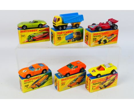 Matchbox Superfast - Six boxed Matchbox Superfast diecast model vehicles. Lot includes MB 1B Mod Rod; MB3B Monteverdi Hai; MB