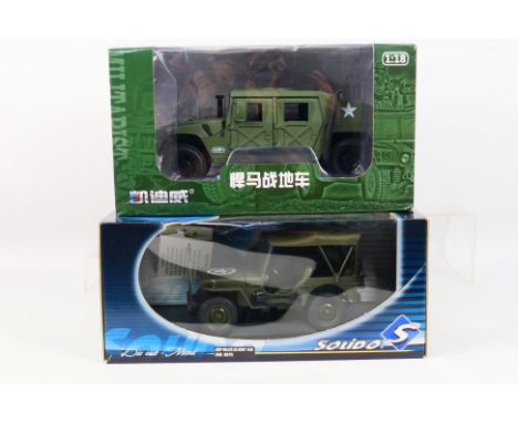 Solido - KaiDeWei (KDW) - Two boxed diecast 1:18 scale diecast military vehicles. Lot consists of Solido #8075 1942 US Army W