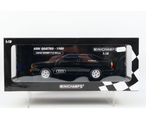 Minichamps - A boxed 1:18 scale Minichamps Limited Edition #155016121 1980 Audi Quattro. The model in metallic black is one o