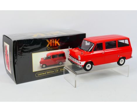 KK scale - A boxed Limited Edition 1:18 scale KK SCale #KKDC180463 1965 Ford Transit Bus. The model in red appears to be in M