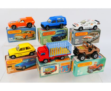 Matchbox Superfast - Six boxed Matchbox Superfast diecast model vehicles. Lot includes MB 25D Audi Quattro; MB 37 Matra Ranch