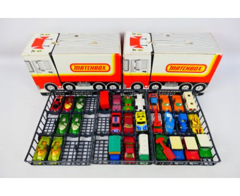 Matchbox - Two Matchbox carry cases - one EMPTY whilst one contains 29 Matchbox vehicles mainly Superfast. Models include Mat