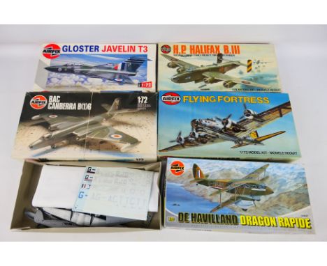 Airfix - 5 x boxed aircraft model kits in 1:72 scale, Gloster Javelin, De Havilland Dragon Rapide, Handley Page Halifax, BAC 