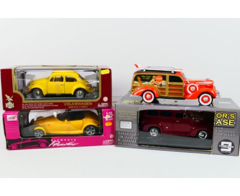 Anson - Mira - Road Legends - Three boxed diecast 1:18 scale model cars with an ornamental 'Coca-Cola' van. Diecasts consists