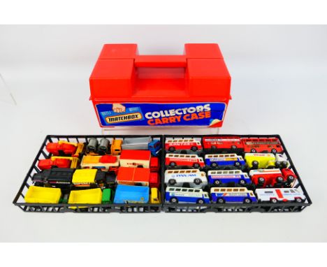 Matchbox - A plastic Matchbox carry case containing 24 Matchbox mainly Superfast diecast model trucks and buses. Models inclu