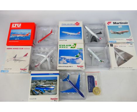 Herpa Wings - A collection of boxed aircraft models in 1:50 scale including McDonnell-Douglas MD-11 in LTU livery # 503310, L