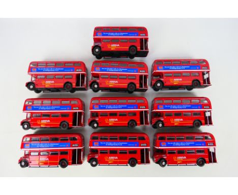 Corgi - A fleet of 10 unboxed Corgi CC25907 AEC Routemaster 1:50 scale double deck buses. The Limited Edition models are miss