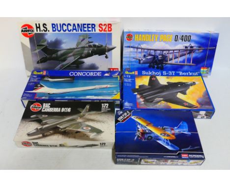 Airfix - Academy - Revell - 6 x boxed model kits including H.S. Buccaneer in 1:48 scale, Concorde in 1:144, a Canberra B(1)6 