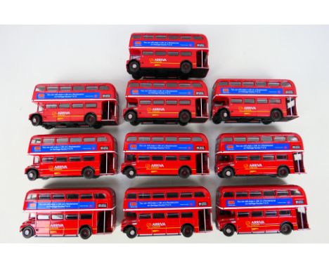 Corgi - A fleet of 10 unboxed Corgi CC25907 AEC Routemaster 1:50 scale double deck buses. The Limited Edition models are miss