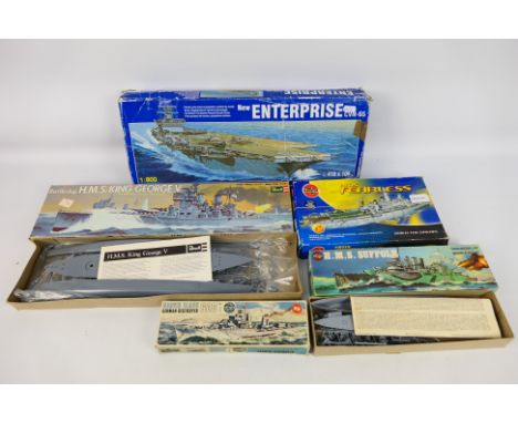 Airfix - Revell - Paget - 5 x boxed model kits, Narvik Class German Destroyer, H.M.S. Suffolk, H.M.S. Fearless all in 1:600 s