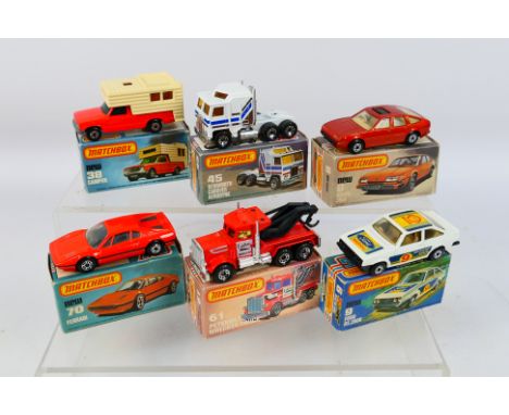 Matchbox Superfast - Six boxed Matchbox Superfast diecast model vehicles. Lot includes MB 9C Ford Escort RS2000; MB 70D Ferra