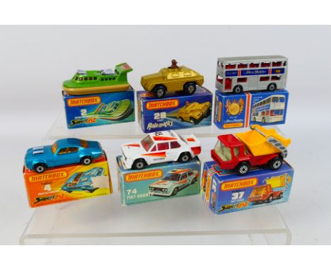 Matchbox Superfast - Six boxed Matchbox Superfast diecast model vehicles. Lot includes MB 74E Fiat Abarth; MB 4C Pontiac Fire
