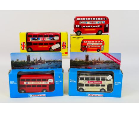 Budgie Toys - Lone Star - Seerol - Four boxed vintage diecast model buses, consisting of Lone Star #1259 Routemaster Bus 'See