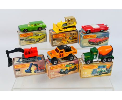 Matchbox Superfast - Six boxed Matchbox Superfast diecast model vehicles. Lot includes MB 74C Cougar Villager; MB 63D 4x4 Ope