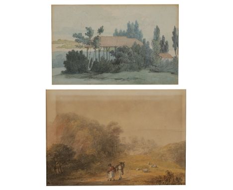 REVEREND JOSEPH WILKINSON (1764-1831) Building by a lake, circa 1810 watercolour 10cm x 15cm, together with a watercolour by 