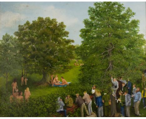 LESLIE DARGERT (1923-2011) 'Naturists and Naturalists', signed with monogram and dated '91, oil on board, 47 x 60cm *Exh. R. 
