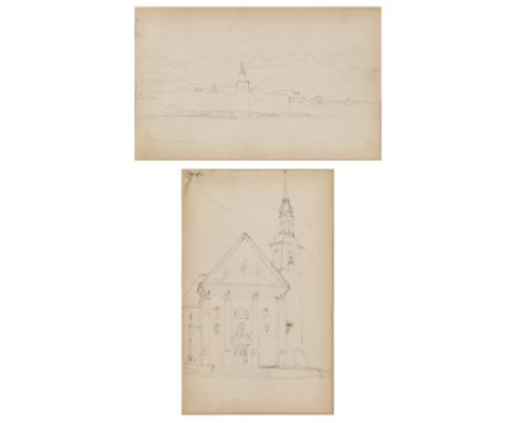 ATTRIBUTED TO JAMES HOLLAND (1799/1800-1870) A Continental church, pencil sketch, 21.5 x 13cm; and one further by the same ha
