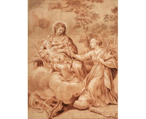 17TH/18TH CENTURY CONTINENTAL SCHOOL Madonna and child with Saint Rose of Lima, sanguine chalks heightened in white and squar