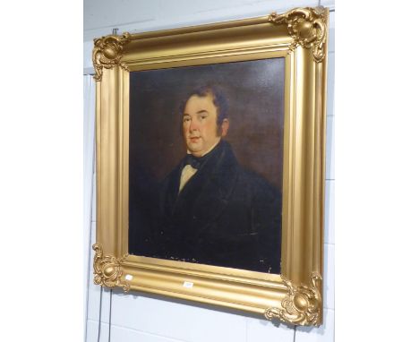 British School, 19th Century, Portrait of a gentlemen, half length, wearing a black coat and black cravat, oil on canvas, 90c