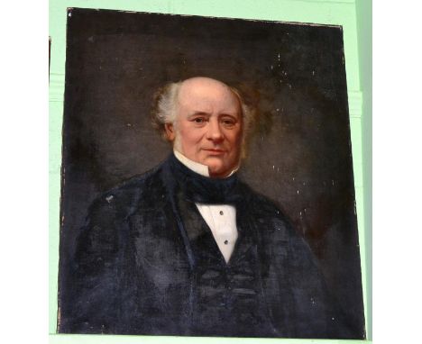 English School, mid-late 19th century, Portrait of a gentleman, half length wearing a black coat and black cravat, oil on can