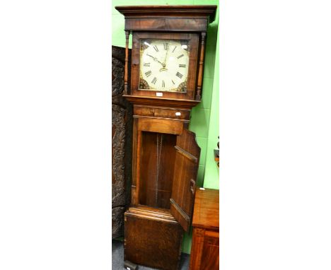 A 19th century oak longcase clock with 30 hour movement signed ''Scoles, Kendal'' with weight and pendulum 