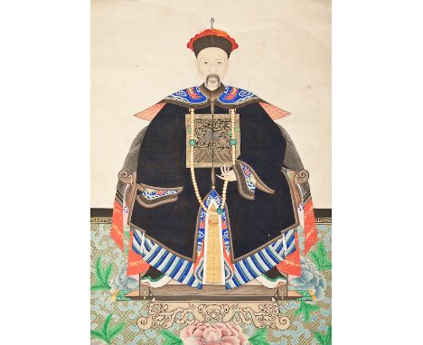CHINESE PAINTED HANGING SCROLL depicting an emperor, script signature to the reverse, 126cm long 