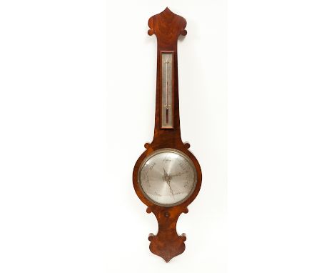 VICTORIAN MAHOGANY WHEEL BAROMETER with silvered indicator dial, 95cm high 