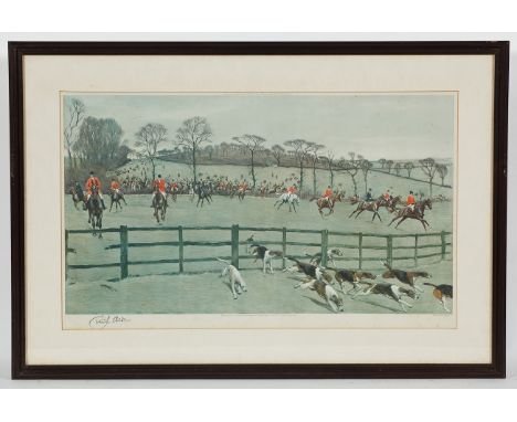 TWO CECIL ALDIN HUNTING PRINTS both of hounds and hunt in pursuit cross country, both published by Alfred Bell & Co. Ltd., Ol