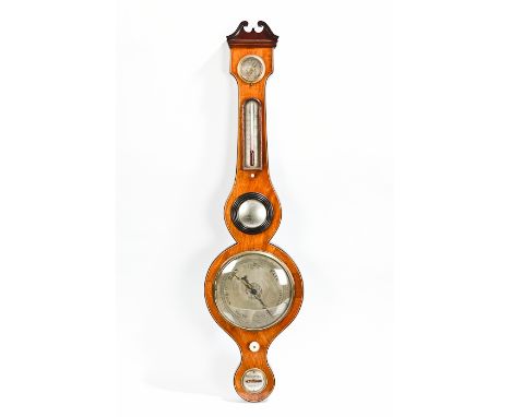VICTORIAN MAHOGANY BANJO BAROMETERmaker unknown, with silvered indicator dial, hydrometer, thermometer and level, 97cm high
