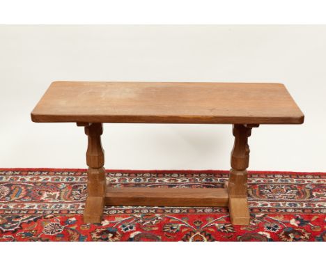 ROBERT 'MOUSEMAN' THOMPSON OAK COFFEE TABLE with mouse signature, 45cm high, 91cm wide  