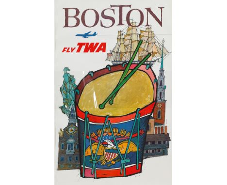 THREE COLOUR PRINT POSTERS BY DAVID KLEIN (AMERICAN 1918 - 2005) comprising: 'Boston Fly Twa', Chicago Fly Twa' and Hong Kong