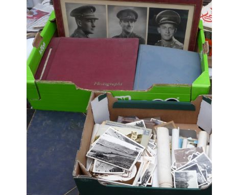 Two boxes of Victorian and later photographs-postcards and scrapbooks includes albums-loose items with some military interest