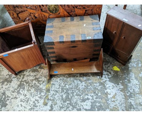 Small furniture to include a late 19th century oak silver chest, a small cabinet, planter and book shelfLocation:Location: 
