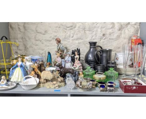 A large mixed lot to include ceramic figures, vintage china, LSA Champagne flutes, ornaments and a Christening gownLocation: 