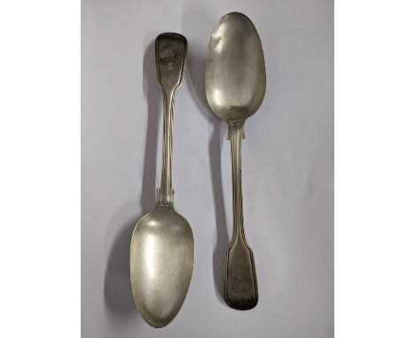 A pair of early 19th century silver fiddle pattern spoons, hallmarked London 1827, 168gLocation: 