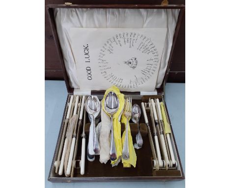 A vintage SM & Co silver plated canteen of cutlery, 6 setting in a faux leather brown caseLocation: R1:3 