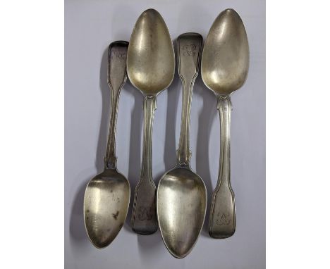 A matched set of four silver Georgian and later fiddle pattern spoons, 185.2gLocation: 