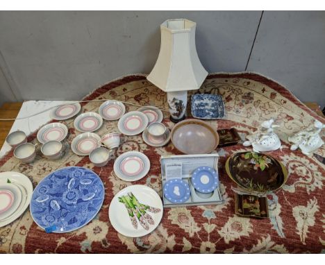 Ceramics to include Carlton ware, a pair of cream glazed flower holders fashioned as cherubs on tortoise, Clarice Cliff tea w