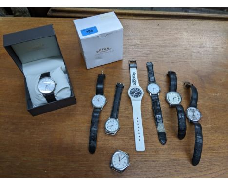 A group of wristwatches to include a boxed Rotary Les Originals watch, a Precista and Lagonda Suspense automatic watches, and