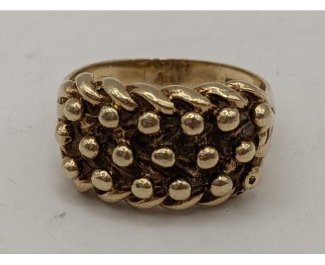 A 9ct gold gents ring of ball design, 9.3gLocation: 