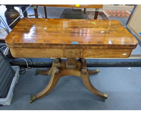 A Regency mahogany fold over card table having a tapering column and on four splayed legs, 75.5cm h x 92.5cm wLocation: 