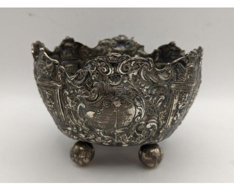 A late 19th/early 20th century continental silver bowl with import marks to the base and having pierced and ornate embossed d