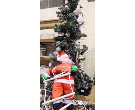 Three trays of Christmas decorations and a decorated tree and Santa on ladder. Not available for in-house P&amp;P 