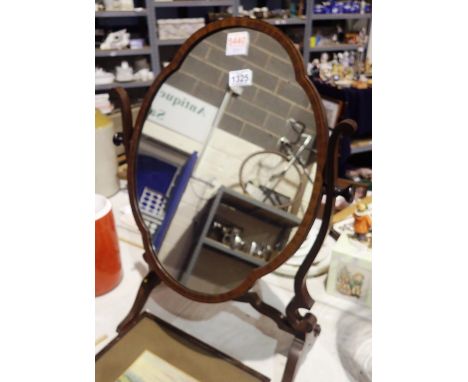 An inlaid walnut 19th century dressing mirror with shaped glass, H: 69 cm. Not available for in-house P&amp;P 
