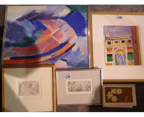Nerys Anne Johnson (contemporary) watercolour on paper, Palazzo Campo San Boldo Venice, 22 x 25 cm, two etchings, exhibition 