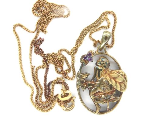Brooks &amp; Bentley yellow metal fairy pendant and neck chain (no hallmarks), chain L: 50 cm, pendant H: 24 mm, combined 2.4