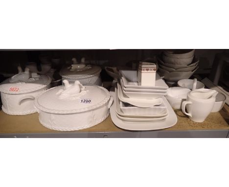 Mixed white ceramics including Royal Worcester Gourmet covered game bowls. Not available for in-house P&amp;P 