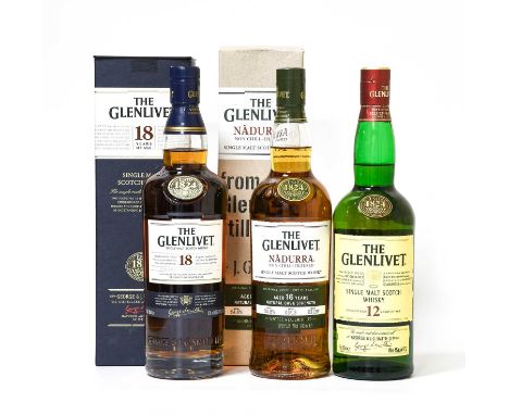 Glenlivet 18 Year Old Single Malt Scotch Whisky, 43% vol 70cl (one bottle), Glenlivet 12 Year Old Single Malt Scotch Whisky, 