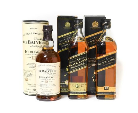The Balvenie 12 Year Old Doublewood Single Malt Scotch Whisky, 40% vol 70cl (one bottle), Johnnie Walker Black Label Old Scot