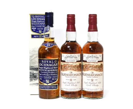 Glendronach 12 Year Old SIngle Highland Malt Scotch Whisky, 40% vol 70cl (two bottles), Royal Lochnagar 12 Year Old SIngle Hi